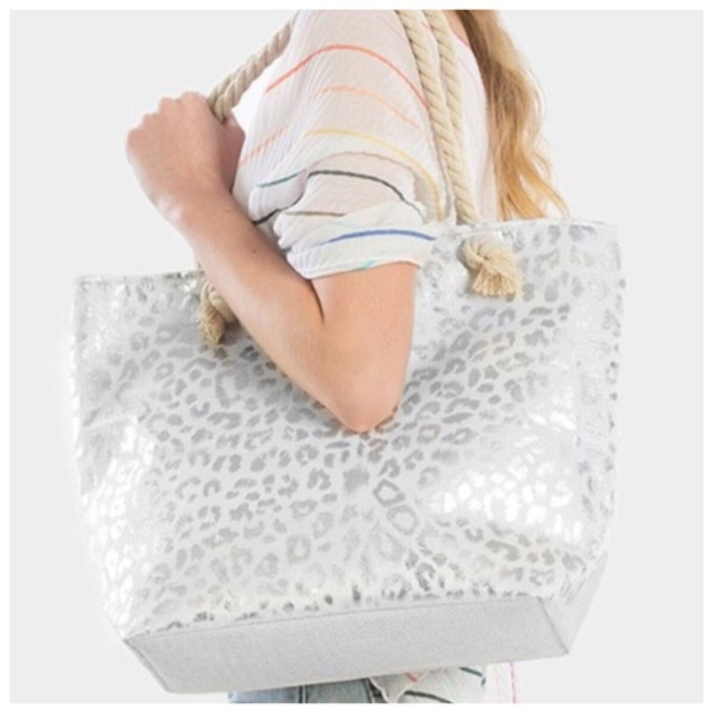 NWT - Silver Leopard Tote Large
